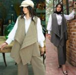 مانتو سه تیکه مدل ریما دارای شومیز ، شلوار و سارافون - مانتو مدل ریما