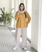 ست لینن زنانه مدل هدیه با شومیز آستین بلند و شلوار خوش فرم