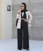 ست چهار تیکه زنانه بهارا با رنگ‌بندی کرم مشکی زیتونی و نسکافه‌ای