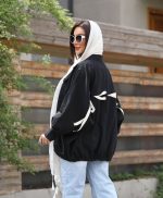 جزئیات طراحی شومیز مشکی زنانه با پارچه داکرون و فرم آزاد