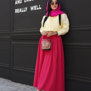 شومیز پاستیلی زنانه با طراحی سبک و دامن کتان مناسب استایل روزمره و پینترستی