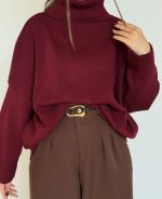 بافت زرشکی زنانه شیک مناسب زمستان و پاییز