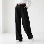 شلوار گاباردین زنانه واید مشکی قد بلند مناسب استایل اداری و مهمانی