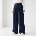 شلوار گاباردین زنانه واید سرمه ای قد بلند مناسب استایل اداری و روزمره شیک