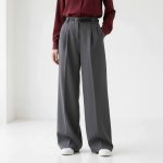 شلوار گاباردین زنانه واید طوسی قد بلند مناسب استایل اداری و دانشگاه