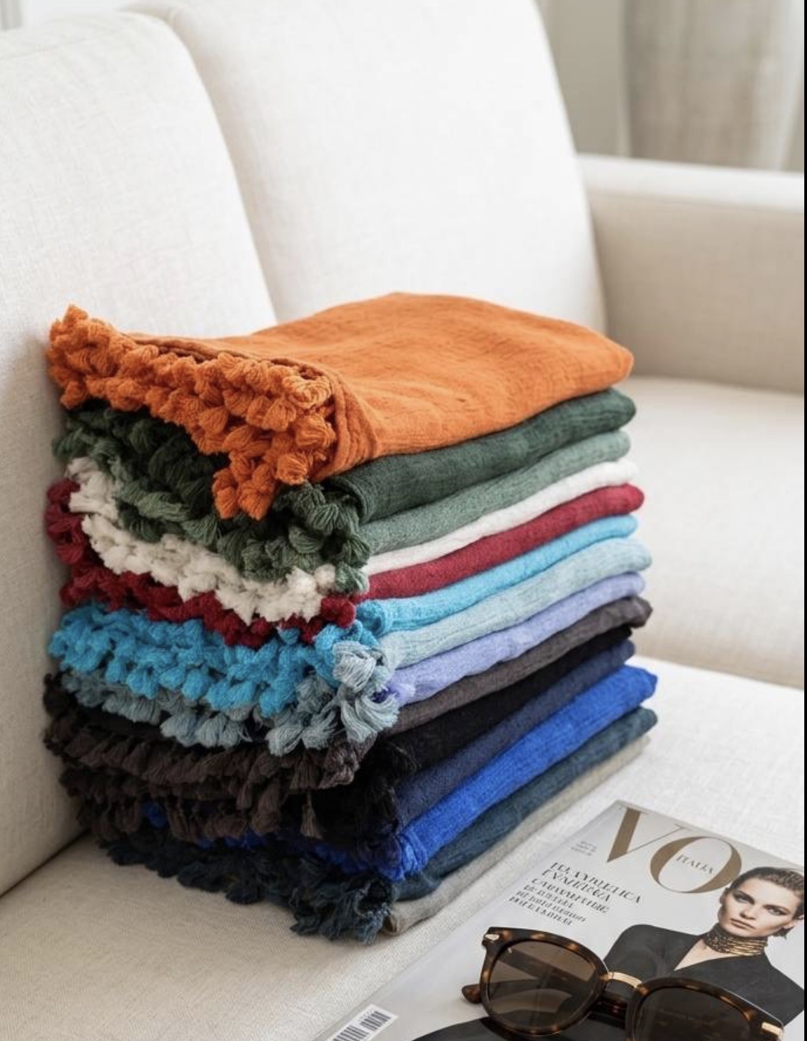Lightweight Natural Cotton Women's Shawl شال هنرمندی زنانه نخ سنگشور منگوله دار با بافت خنک و ضد حساسیت