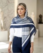 روسری نخی زنانه دور دستدوز طرح خط خطی با پارچه خنک و سبک