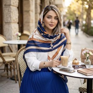 روسری نخی زنانه دور دستدوز طرح زنجیری با پارچه خنک و سبک در رنگ‌بندی متنوع