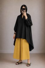 ست پانچ و شلوار زنانه داکرون ابریشمی با طراحی آزاد و شیک