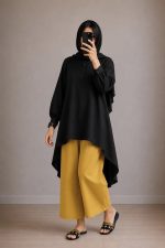 ست پانچ و شلوار زنانه داکرون ابریشمی مناسب استایل شیک و مجلسی