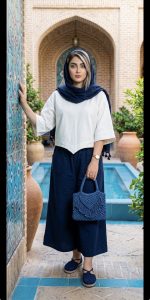 مدل ست زنانه الیاف طبیعی با شلوار فاق بلند و کمر کش