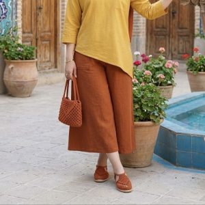 شلوار الیاف طبیعی زنانه مدل اُریب پنبه‌ای فری سایز