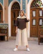 ست کراپ شلوار زنانه الیاف طبیعی پنبه‌ای فری سایز