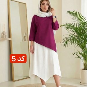 ست زنانه مدل اریب با شومیز نامتقارن و دامن آزاد