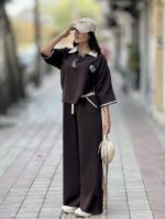ست شومیز شلوار کرپ مازراتی نخ توییست زنانه مدل میومیو