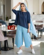 ست کراپ شلوار زنانه الیاف طبیعی ضد حساسیت و سنگ شور شده