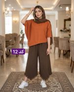 کراپ شلوار قهوه ای زنانه در خانه